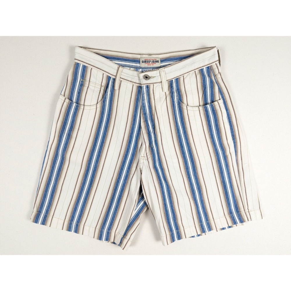 Guess Shorts Men 29 Striped Bermuda Beige Blue Brown Pink Lightweight Vtg 90